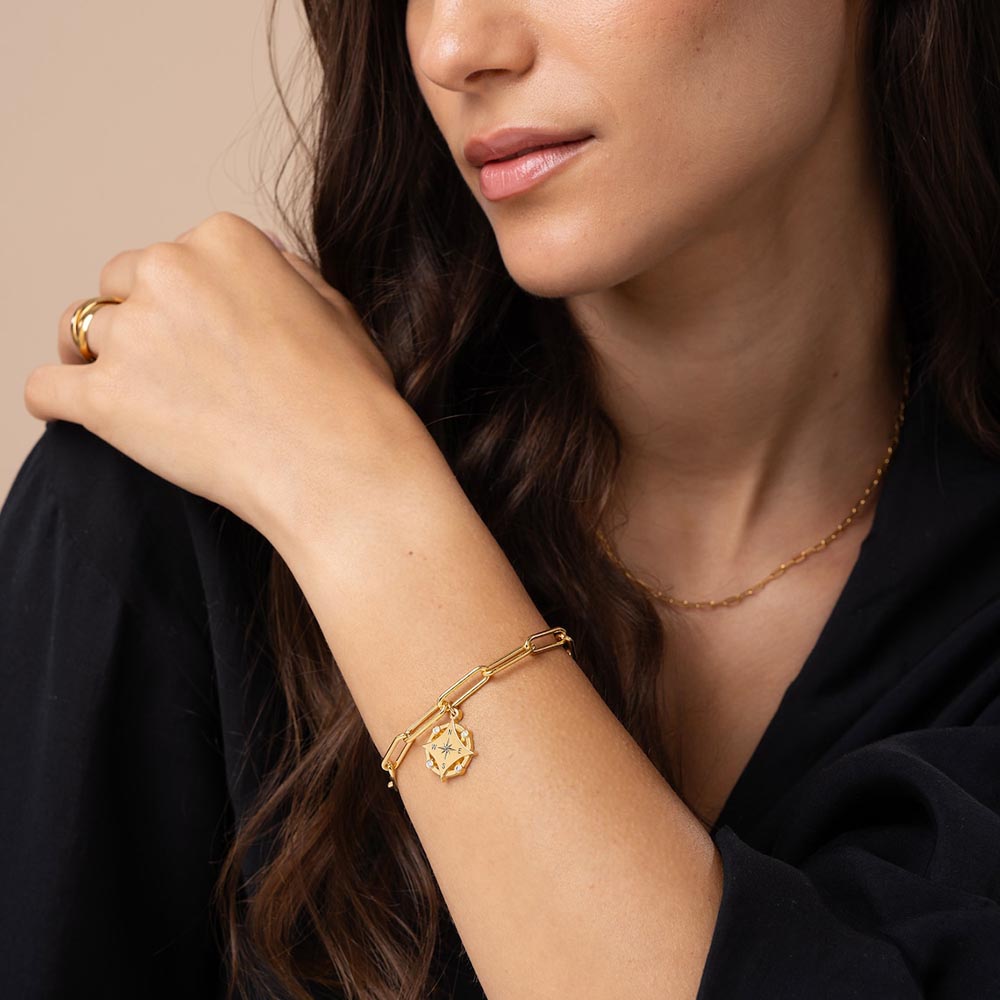 Kompas gegraveerde armband met diamanten - Forever linked