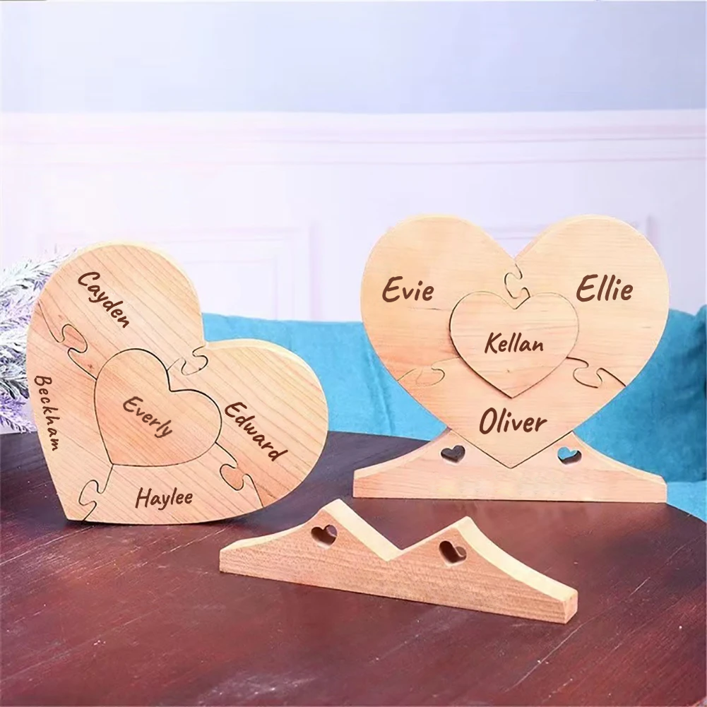 Houten harten - Familiepuzzeldecoratie