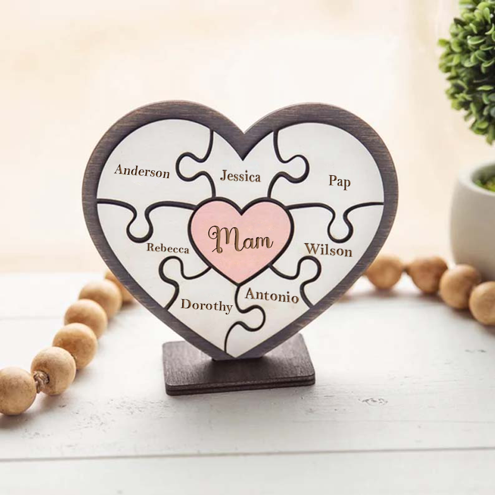 Houten harten - gepersonaliseerde familiepuzzeldecoratie