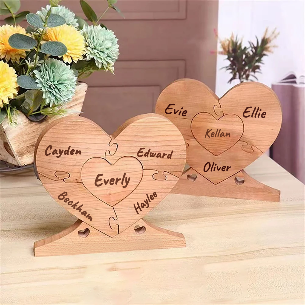 Houten harten - Familiepuzzeldecoratie