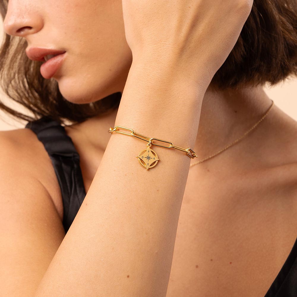 Kompas gegraveerde armband met diamanten - Forever linked