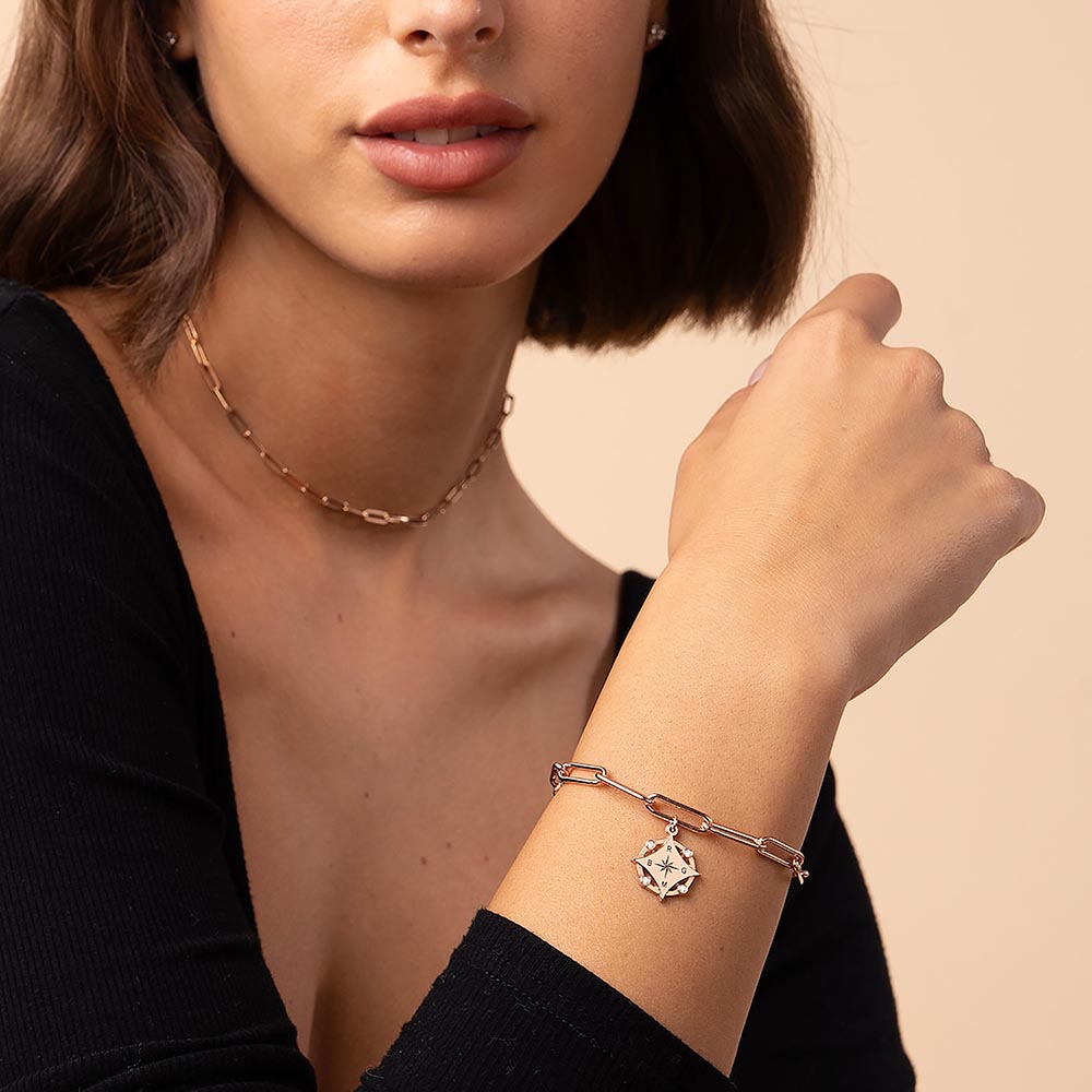 Kompas gegraveerde armband met diamanten - Forever linked