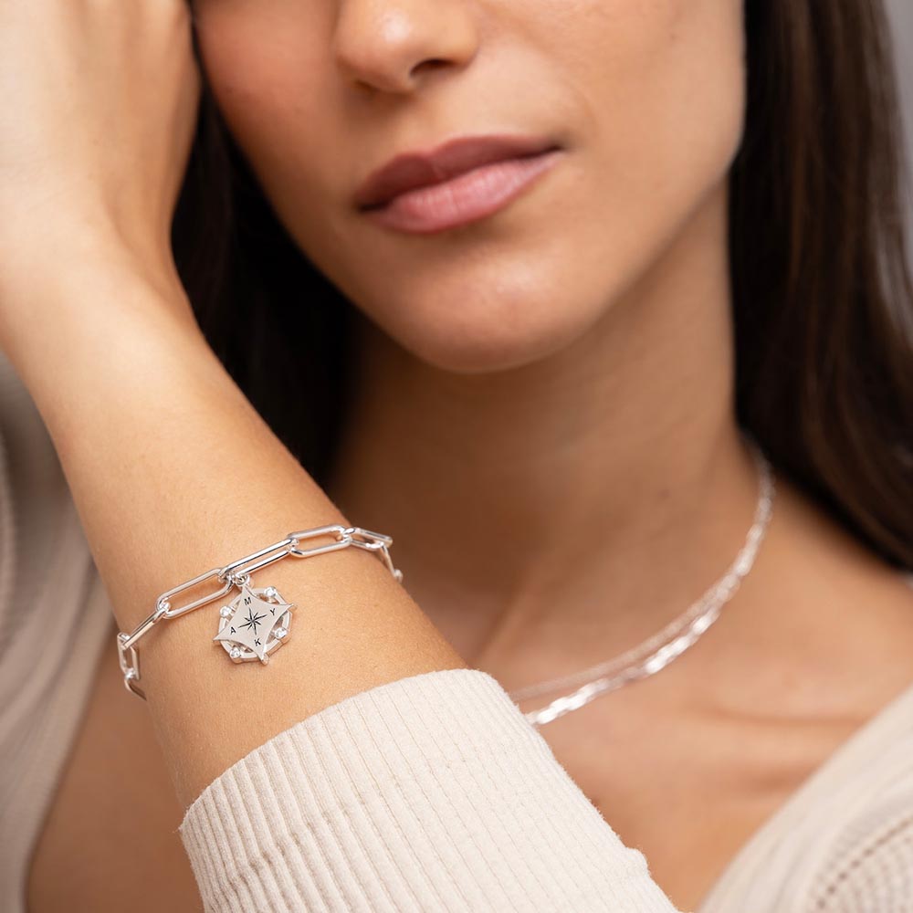 Kompas gegraveerde armband met diamanten - Forever linked