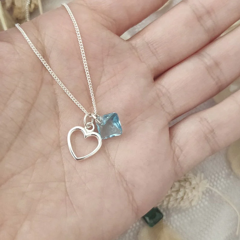 Hart charme Gepersonaliseerde geboortesteen ketting