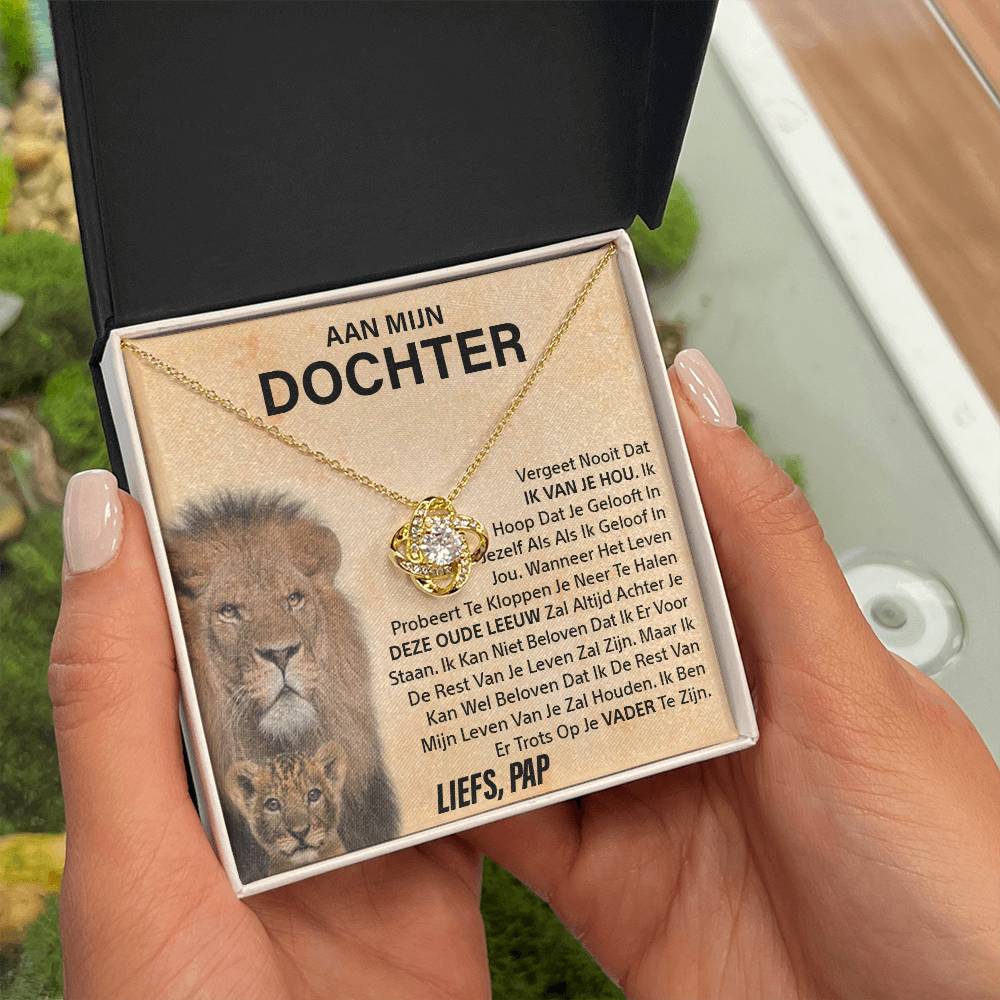 Aan mijn Dochter - Nooit vergeten - Liefdesknoop ketting - Goud